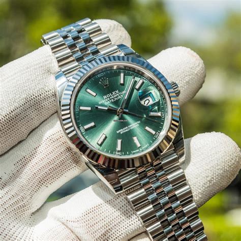 green watch face rolex|rolex 41mm date just mint dial.